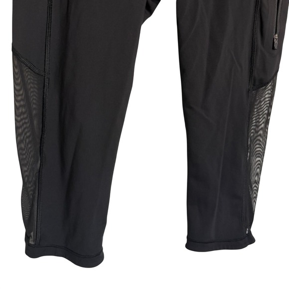 Lululemon Black Mesh Panel Crop Leggings High Rise Yoga Pants Side Zip Pocket - Picture 5 of 11